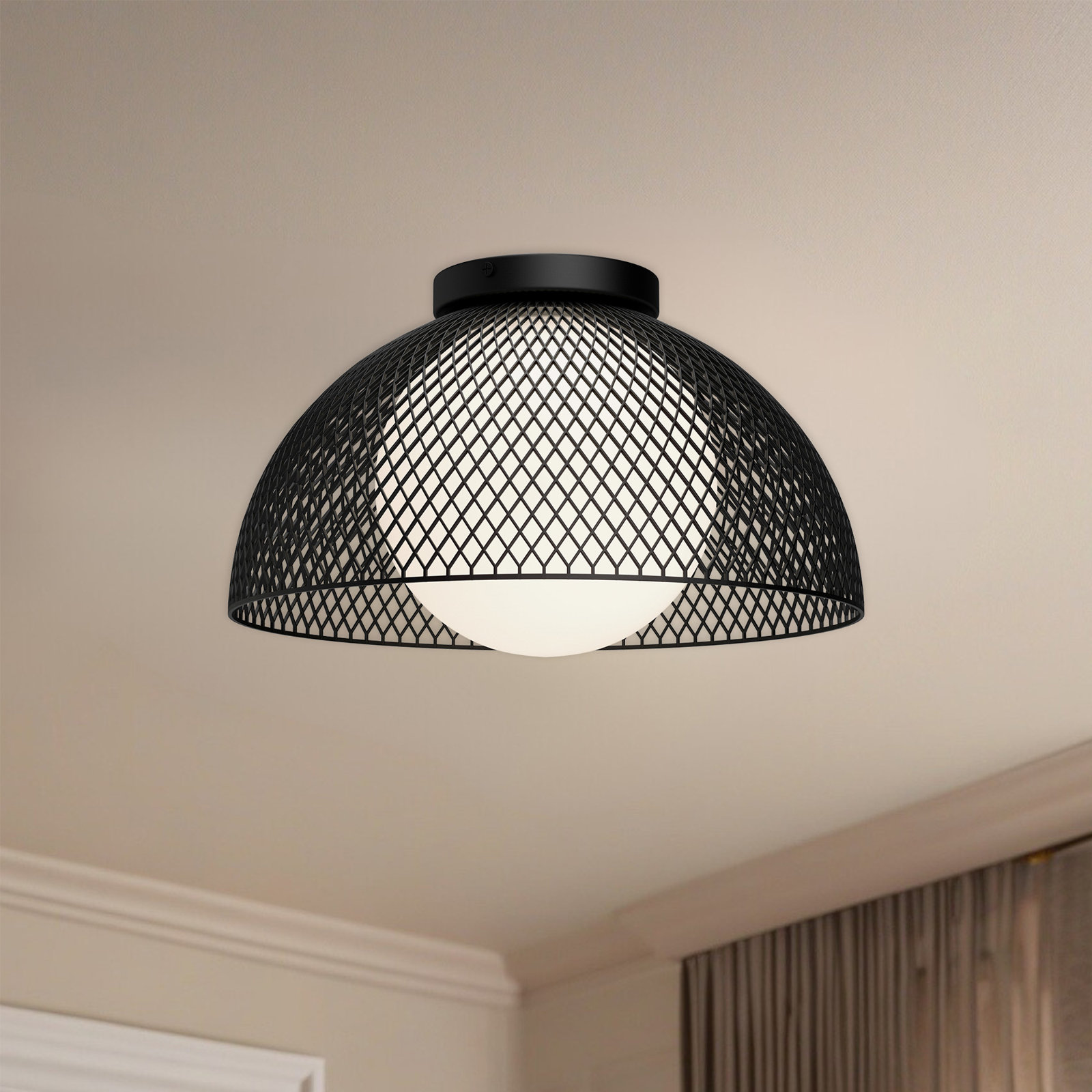 Poet Single Light Glass Flush Mount, Matte Black