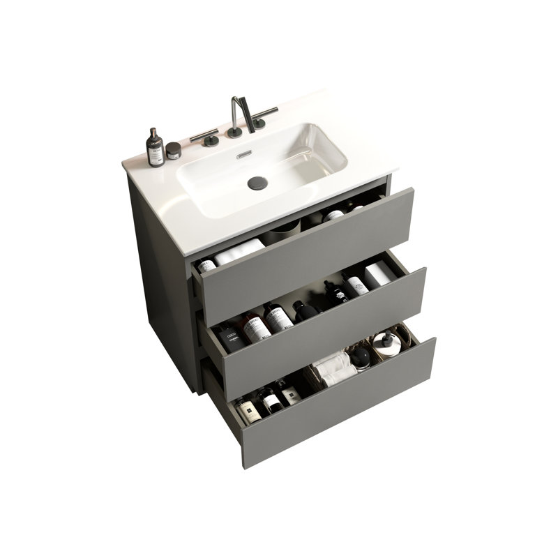 Meuble-lavabo de 30 po en gris - Silencieux, beaucoup d'espace de rangement, silencieux et lisse
