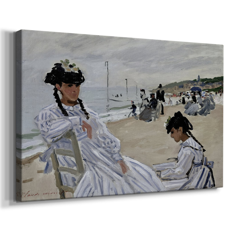 Sur la plage à Trouville-Claude Monet-Toile tendue avec châssis-1870, 18 x 27