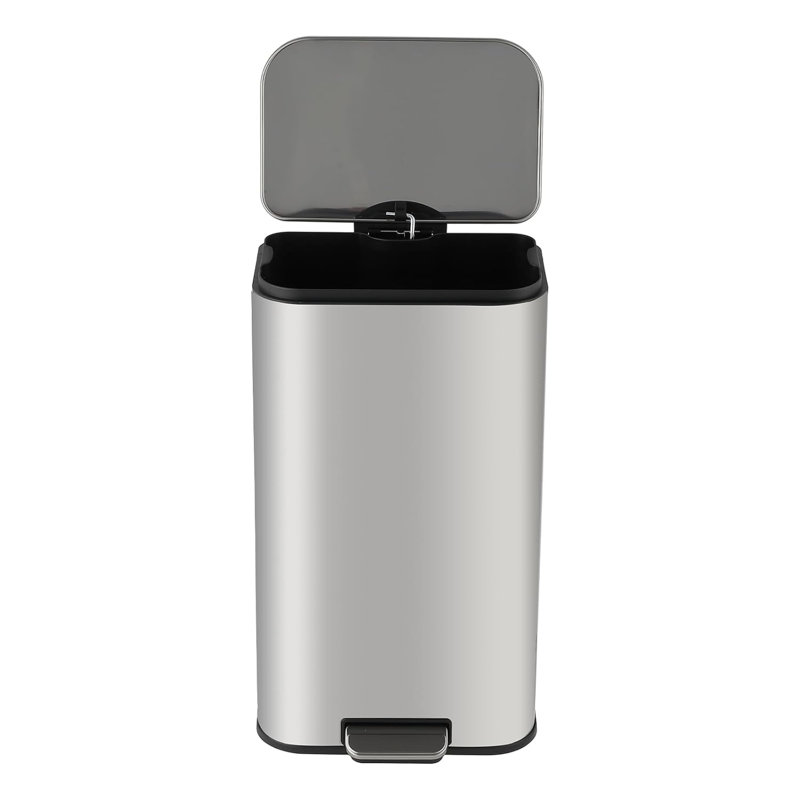Poubelle de cuisine 8 gallons, poubelle en acier inoxydable résistante aux empreintes digitales avec couvercle à fermeture en douceur, pédale de fonctionnement et seau intérieur amovible, poubelle rectangulaire, argent