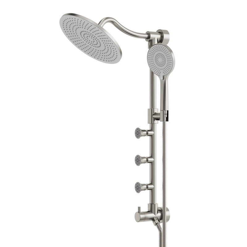 10" Exposed Wall Mount Rainfall Shower System with 3-Function Handheld Spray, 3 Body Jets and Adjustable Slide Bar, Valve Cartridge Not Included