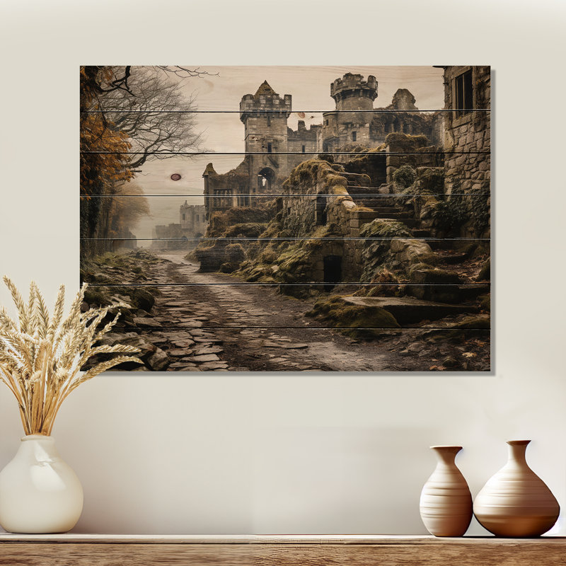 Irlande, château mystique II sur bois, H 10 po x l 20 po x P 0,78 po