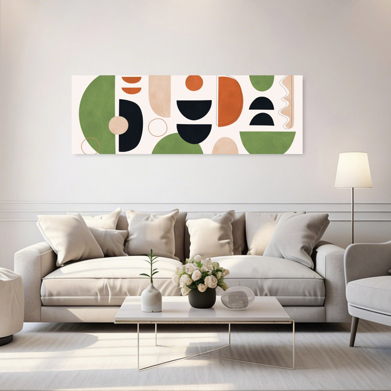 «Earthy Abstract Shapes Abstract», art mural géométrique contemporain, H 20 po x l 60 po