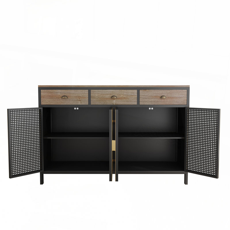 Buffet robuste en fer et en sapin chinois avec grand rangement parfait pour la décoration moderne et minimaliste