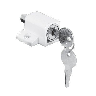 Serrure à clé pour porte coulissante, à enfoncer - Remplacer les pièces cassées et ajouter une sécurité supplémentaire à la maison, Étui moulé sous pression peint, Finition blanche (paquet simple)