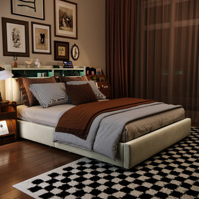 Platform Bed with LED Lights & Headboard Storage, Underbed Storage Drawers, USB-A/C Charging
