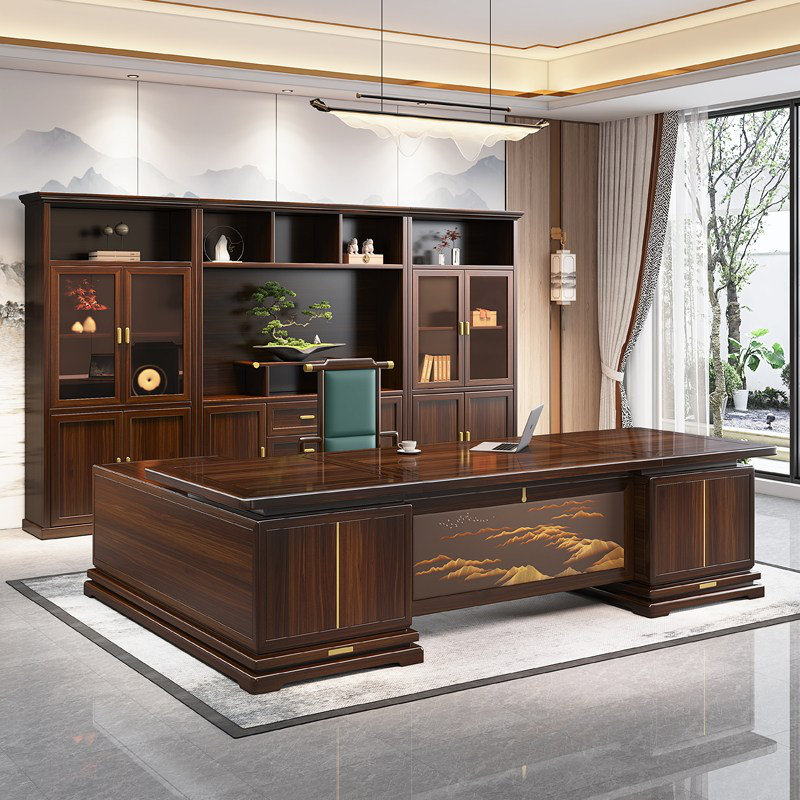 Bureau de direction en bois massif brun de style nouveau 110,24 ", 29.92" H x 110.24" W x 80.31" D