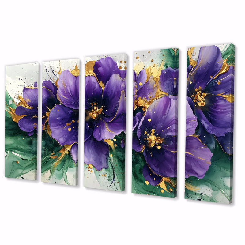 Allendale - Violets Wall Art - Ensemble de 5 décorations murales traditionnelles, H 28 po x l 60 po