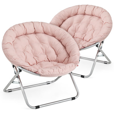 Set of 2 Round Folding Saucer Chair, Upholstered Accent Chair Lounge Moon Chair For Living Room Bedroom