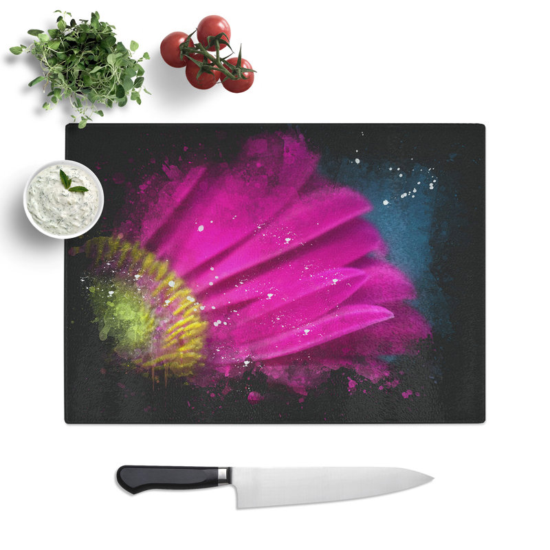 Tempered Glass Bright Pink Gerbera Flower Chopping Board, 20 cm x 28.5 cm