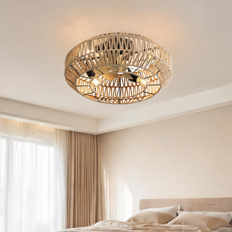 Ventilateur de plafond compact de 22 pouces avec moteur à courant continu, télécommande à 6 vitesses, ensemble d'éclairage à DEL intégré et pales réversibles en ABS noir mat