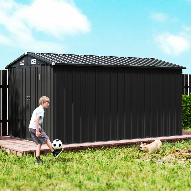 Outsunny 12 x 8 ft Metal Shed Heavy Duty Outdoor Storage 4 Vents, Dark Grey