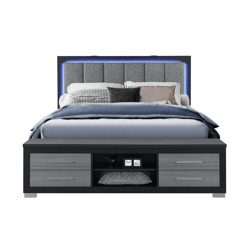 Lit double gris-noir MESSA, Noir/gris, Complet/Double