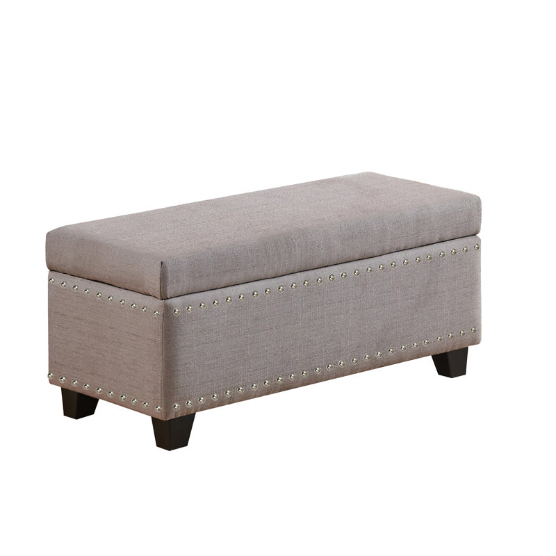 Banc de rangement à couvercle rabattable rembourré, gris