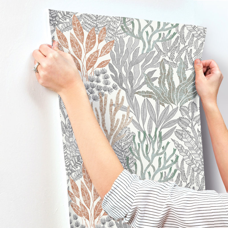Coral Leaves Wallpaper Roll, Coral Black