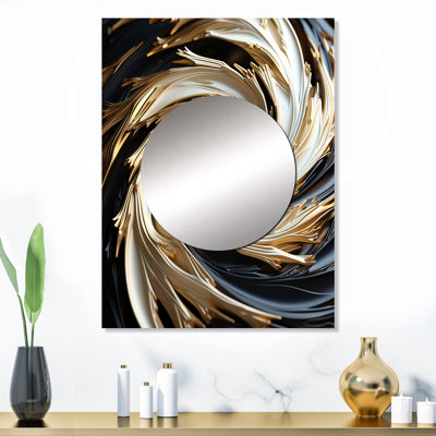 Spirale abstraite blanche et dorée abstraite - miroir spirales abstraites, miroir mural moderne unique, impression sur métal