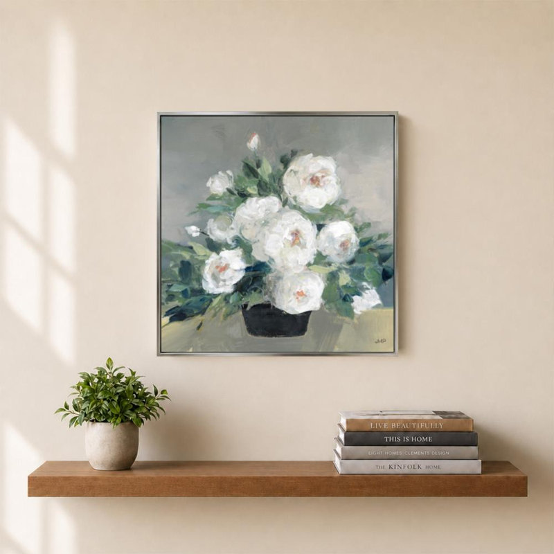 «Roses of August II» par Julia Purinton, impression sur toile, H 30 po x l 30 po, Cadre plat flottant, Argent