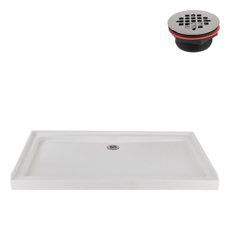60'' Glossy White Rectangular Acrylic Shower Base with ABS Drain