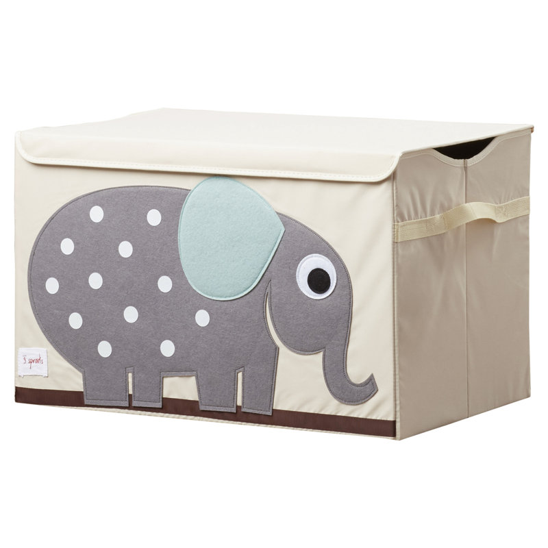 Elephant Themed Beige and Gray Collapsible Toy Chest
