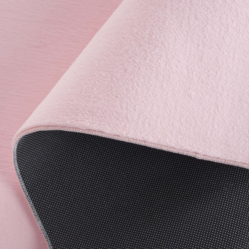 Pink Faux Rabbit Fur 5' x 7' Machine Washable Area Rug