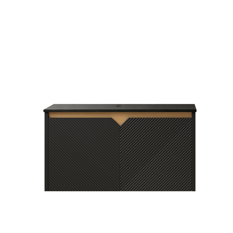 RUBEN 30" Wall-Mounted Black Plywood Cabinet And Black Sintered Stone Countertop, NO Basin, NO Faucet And Sink Cover, 30"