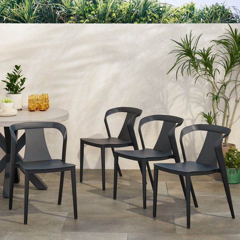 Callynn Outdoor Stacking Dining Side Chairs, Black