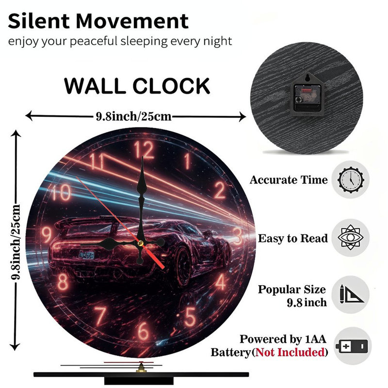 Horloge à effet néon avec voiture de course