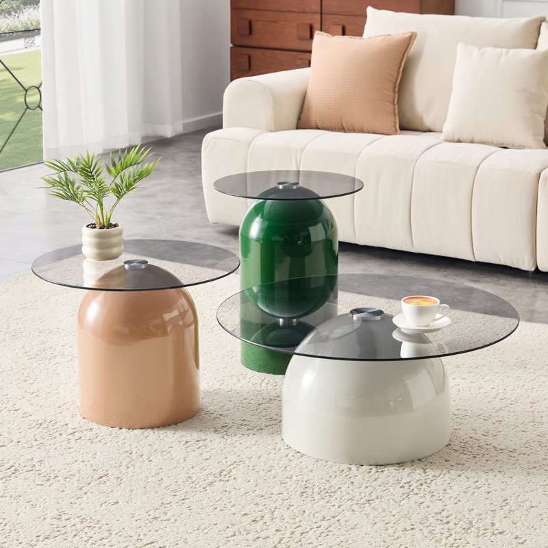 Ensemble de 3 tables basses gigognes 27,5 po, Brun clair / vert / beige