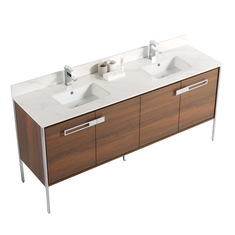 Meuble-lavabo double 72 po, Chrome poli, Noyer ébène
