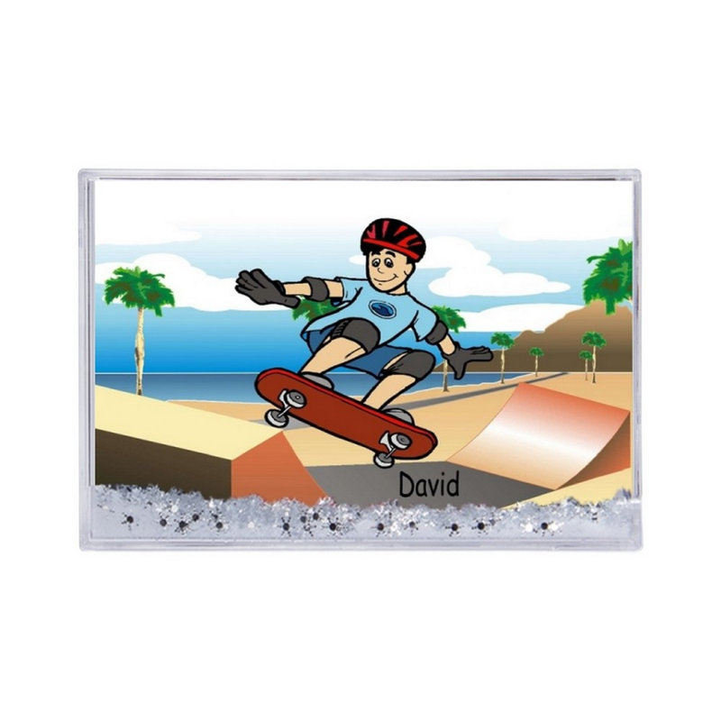 Skateboarder personnalisé - cadeau de cadre de boule à neige mâle, Oui, H 2,5 po x l 3,75 po x P 1 po