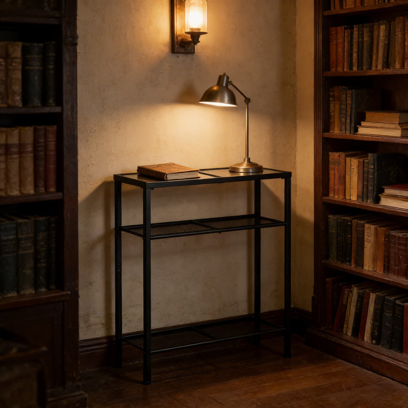 Console moderne étroite avec un design en verre trempé à 3 niveaux, une table de canapé mince pour l'entrée, le salon, le couloir ou la chambre à coucher