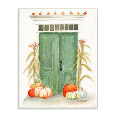 Porte d'entrée, architecture, récolte d'automne, citrouilles - reproduction d'art