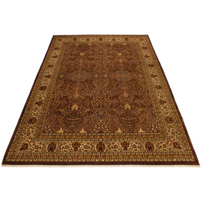Tapis vert / brun / beige en laine noué à la main 8 pi 3 po x 9 pi 1 po Abagail