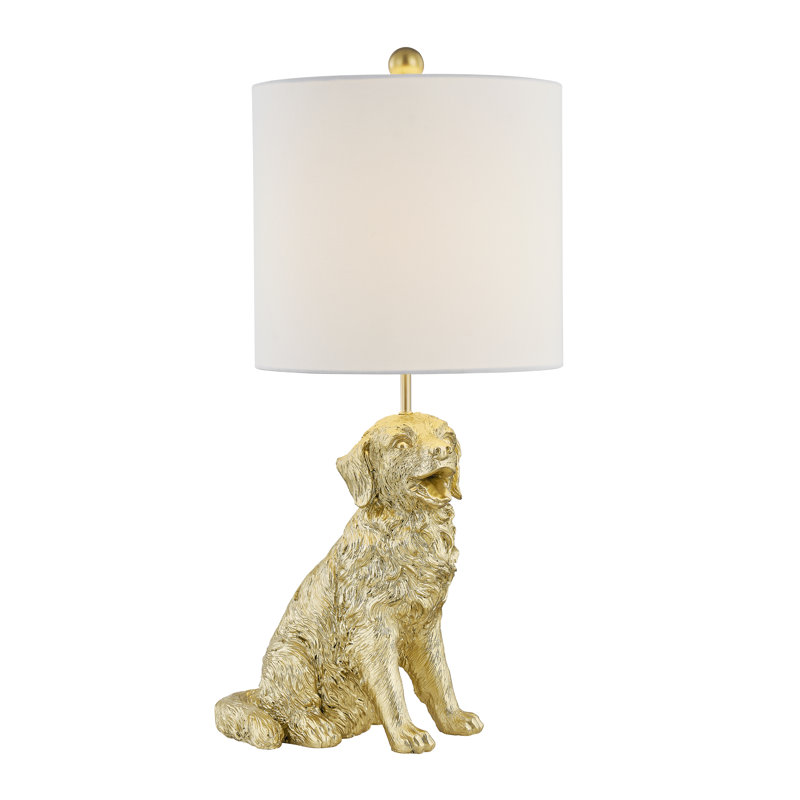 Lampe de table Golden Retriever 24,75 "avec abat-jour doré, Doré, Blanc