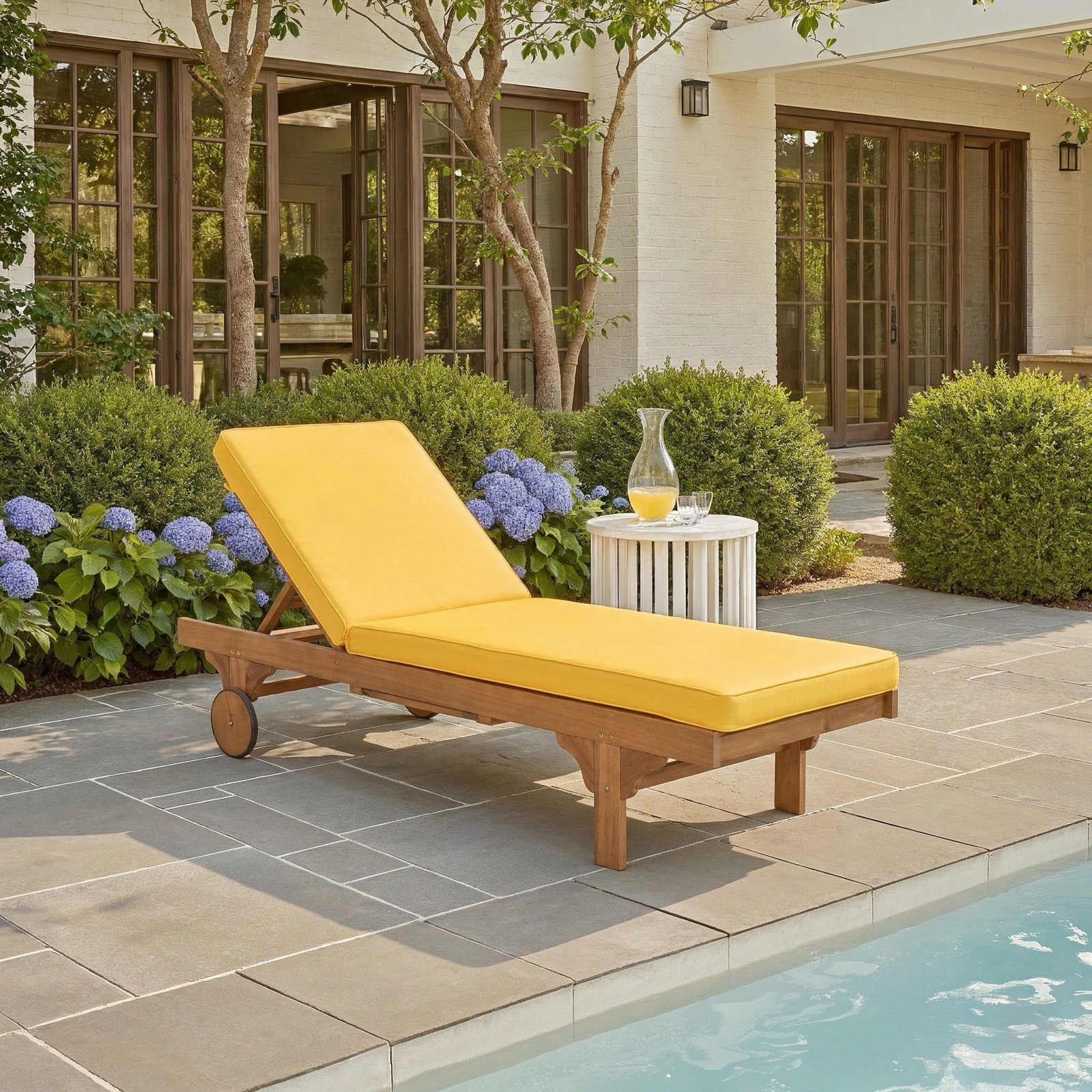Jivera 28" Eucalyptus Patio Chaise Lounge, Natural, Yellow