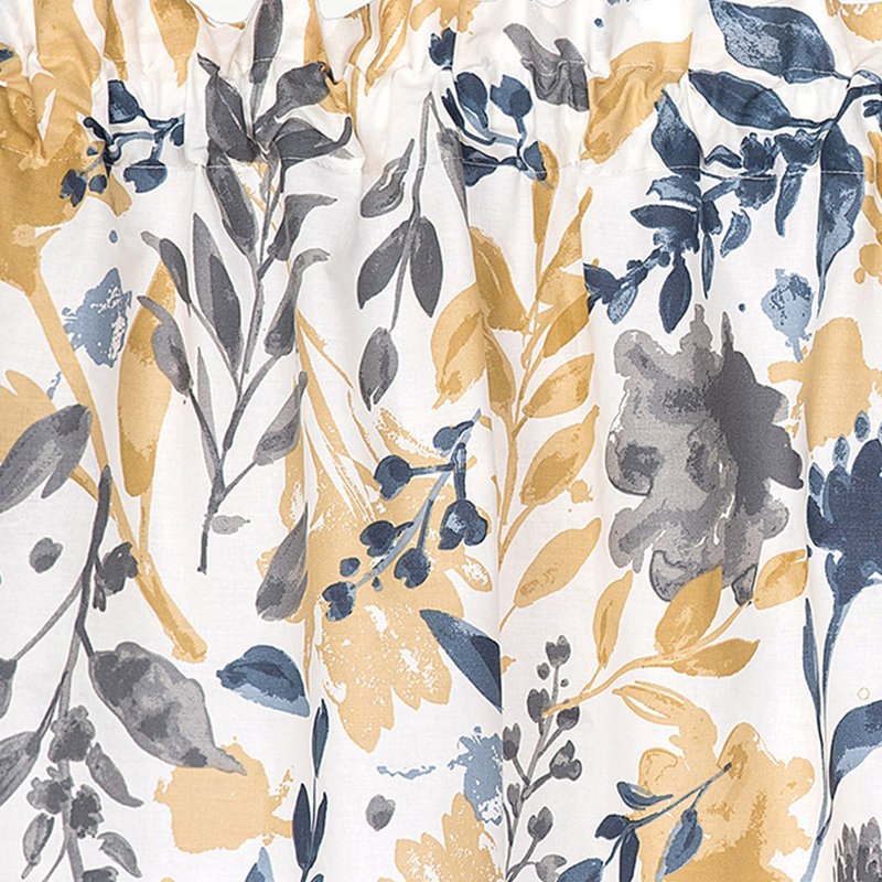 Natural Cotton Yellow and Blue Floral Valance Set