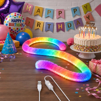 A cozy, flexible decor light for dream bedrooms or games rooms, this plush 3.3ft RGB+IC neon rope design runs from 5V USB, emits light through 360°, and supports smart app/remote operation plus a music-sync mode.