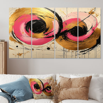 Abstrait cercles dans des tons de rose et d'or I - ensemble de reproductions d'art abstrait