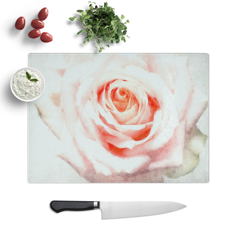 Tempered Glass Pale Pink Rose Chopping Board, 20 cm x 28.5 cm
