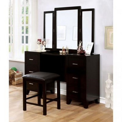 Ensemble coiffeuse en bois massif avec tabouret et miroir Tys