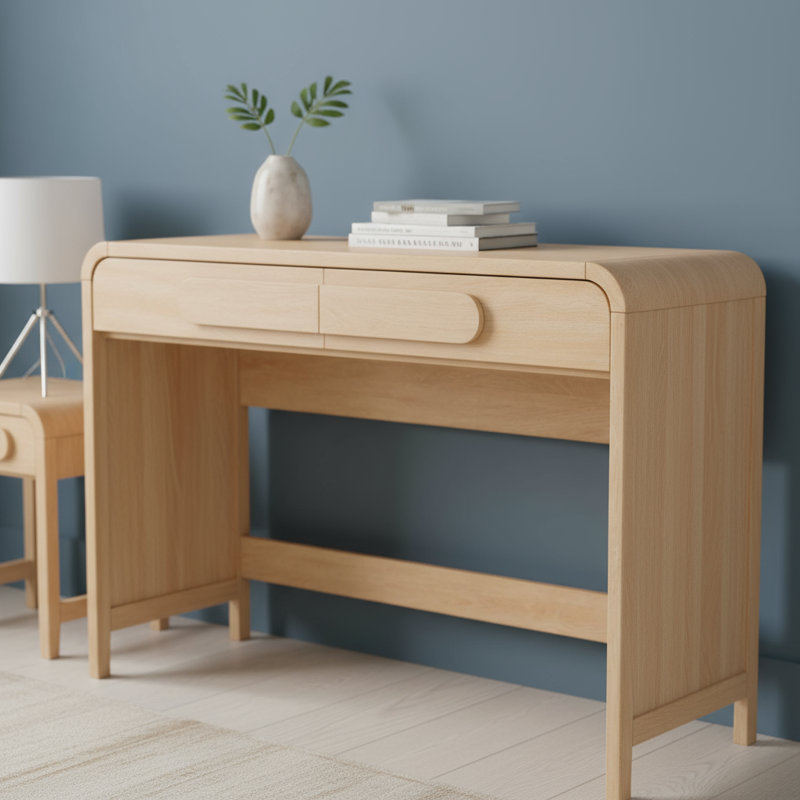 Bureau moderne à cascade courbé avec tiroirs - Bureau à domicile et espace de vie de style transitionnel