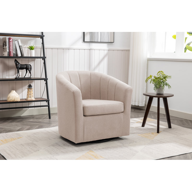 Fauteuil demi-tonneau pivotant en tissu Arleyne, Mélange de polyester beige