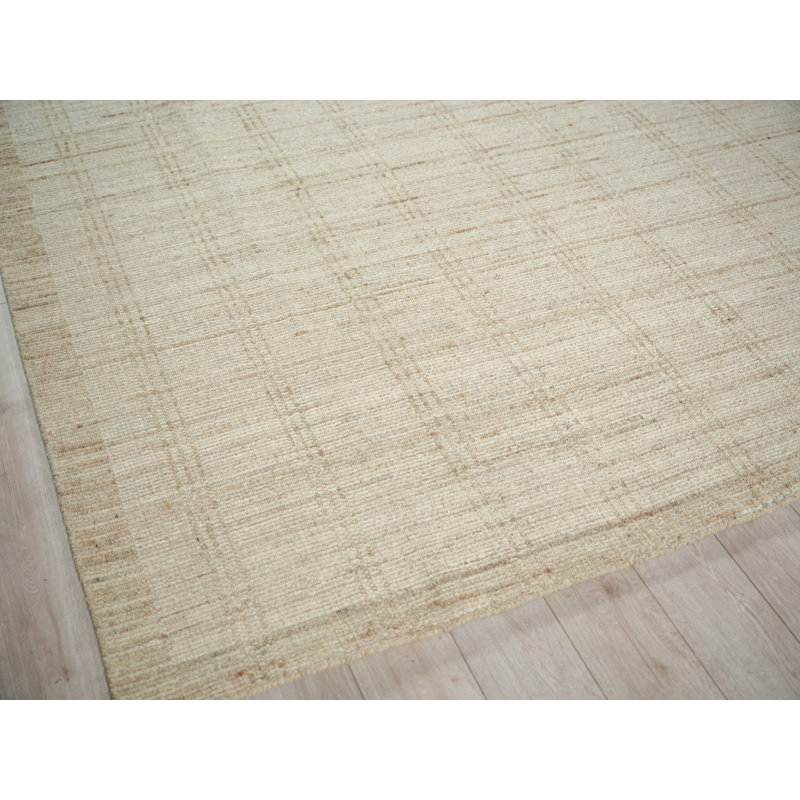 Desi hand-knotted Wool Silver Area Rug, Rectangle 6' x 9', Beige