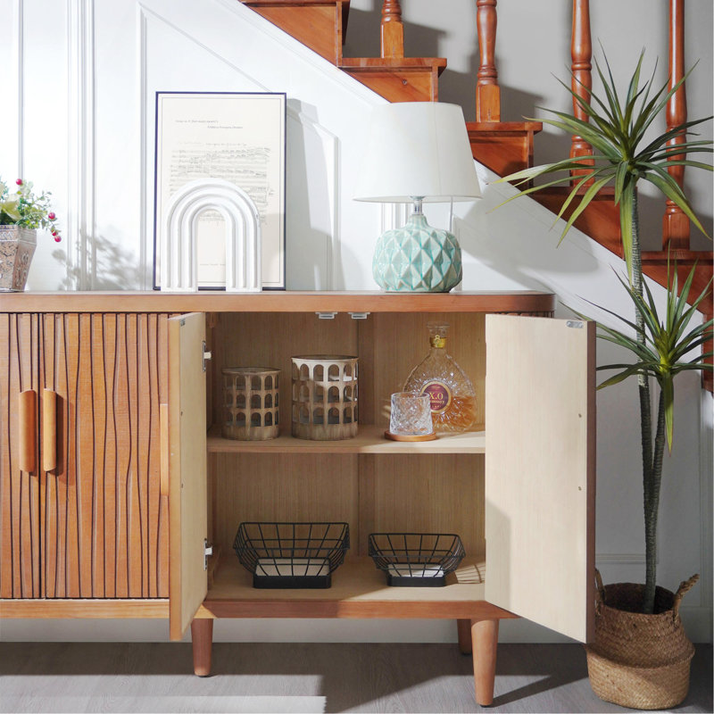Armoire de rangement décorative, armoire d'appoint moderne avec tablettes réglables, buffet autoportant avec quatre portes, armoire décorative avec 4 portes pour le couloir du salon