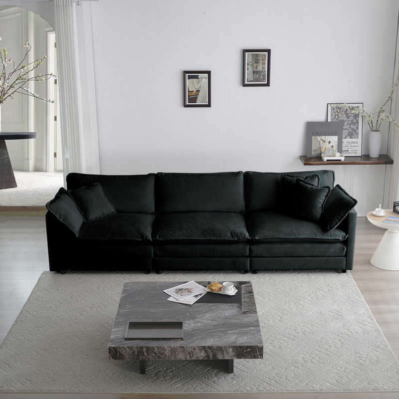 Canapé 3 places Mid-Century, Chenille noir