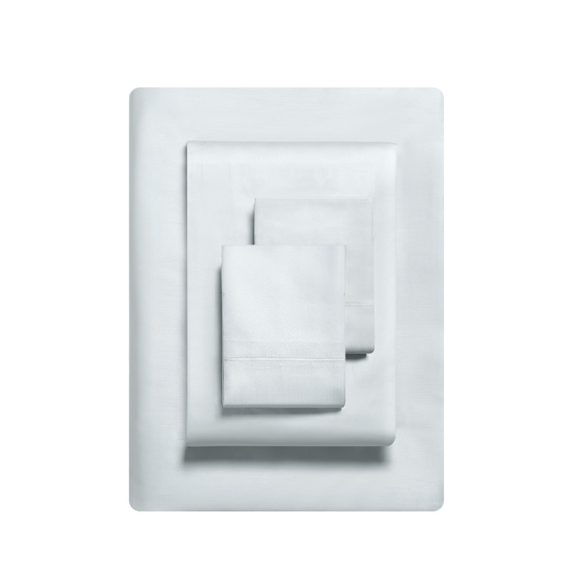 Ensemble de draps en satin CVC Vera Wang T800, Ensemble de draps pour grand lit avec 2 taies d'or, Bleu