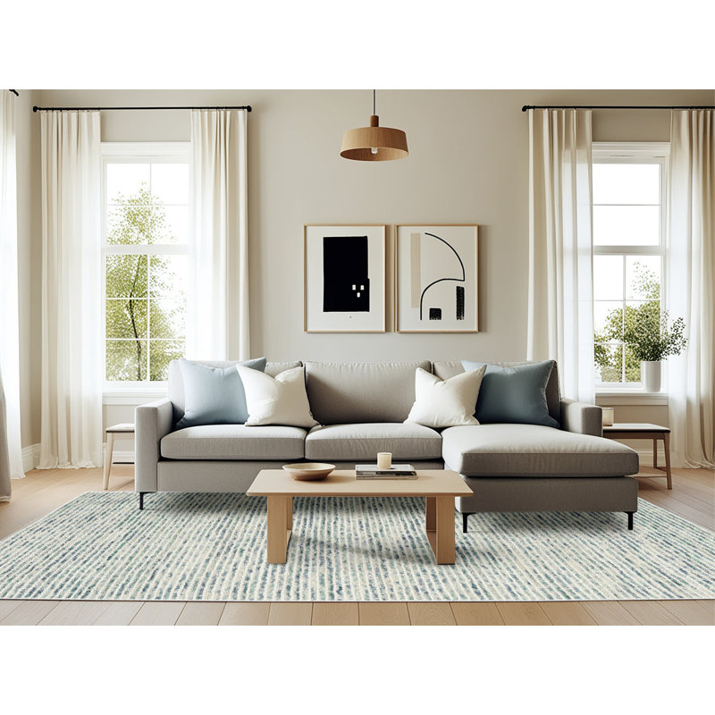 Tapis contemporain gris / vert clair, Rectangle 6 pi x 9 pi