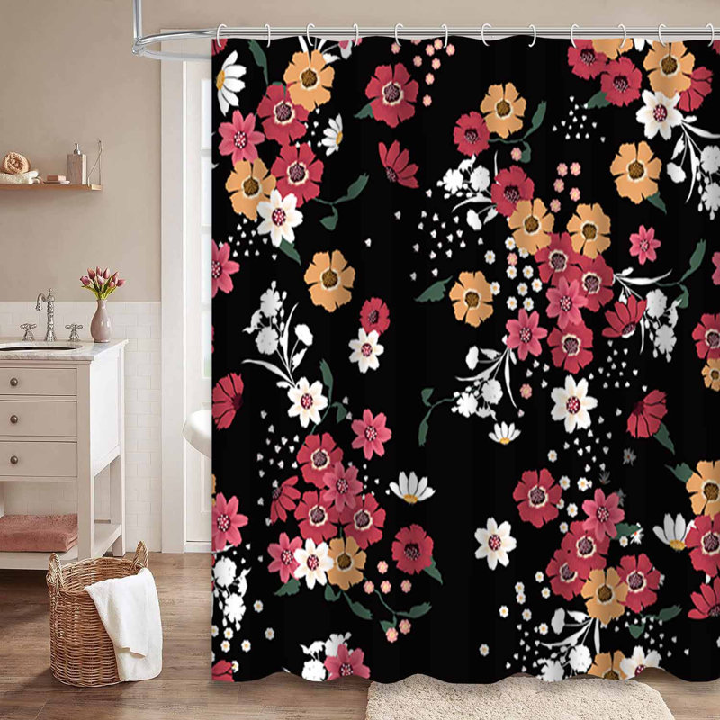 Rideau de douche imperméable avec 12 crochets BotanicaNoir, L 72 po x l 72 po