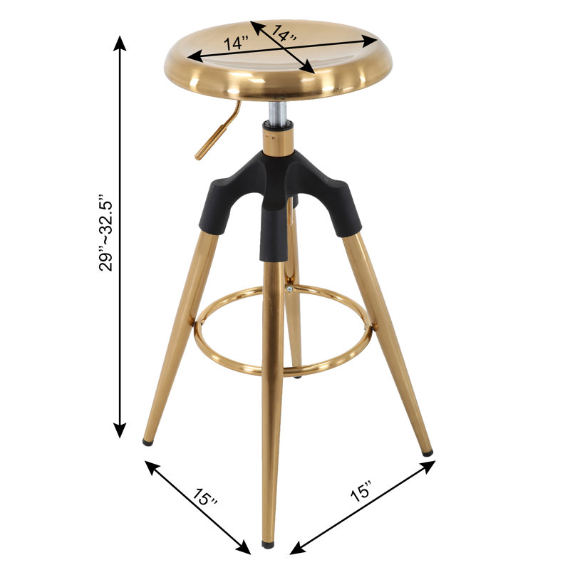 Asine Swivel Adjustable Height Bar Stool, Gold