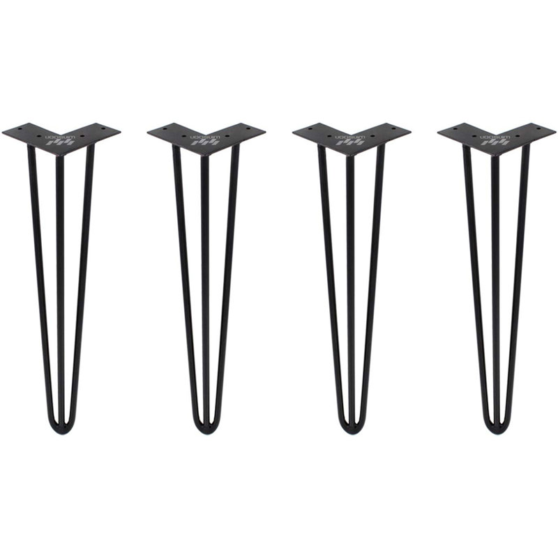 Pieds de table massifs en épingle à cheveux 28 po, pieds de table en métal robustes à 3 tiges de 1/2 po de diamètre, capacité de charge de 880 lb, ensemble de 4 projets de bricolage pour tables basses, bureau, tables de salle à manger, banc
